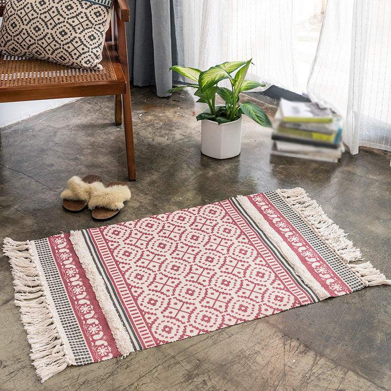 Boheemse binnenduien Funky Washable Rug Cotton Blend Tapijt met franje