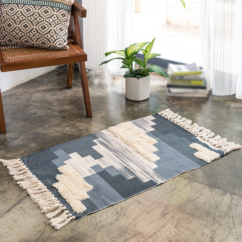 Bohemian Indoor Rug Funky Washable Rug Cotton Blend Area Carpet with Fringe