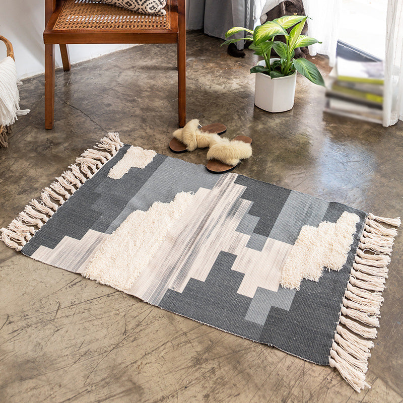 Boheemse binnenduien Funky Washable Rug Cotton Blend Tapijt met franje