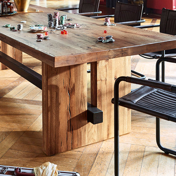 Rectangle Industrial Table Pine Solid Wood Top Indoor Table with Trestle base