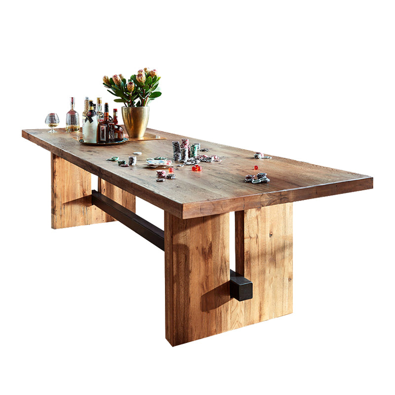 Rectangle Industrial Table Pine Solid Wood Top Indoor Table with Trestle base