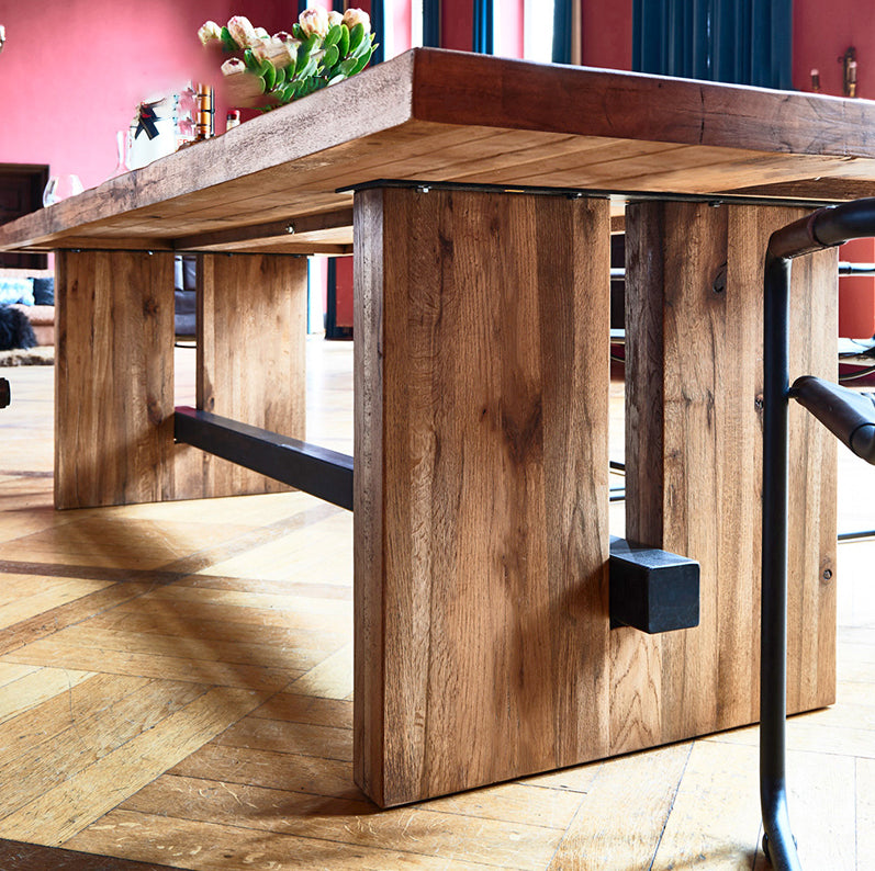 Rechthoek industriële tafel dennen vaste houten top binnen tafel met schroefbasis