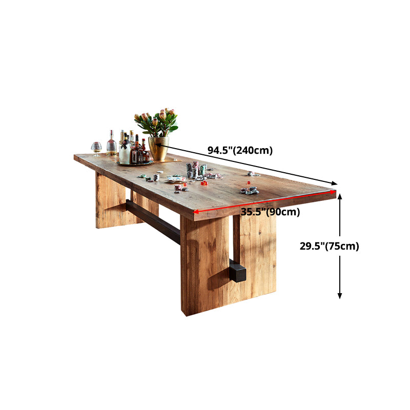 Rectangle Industrial Table Pine Solid Wood Top Indoor Table with Trestle base