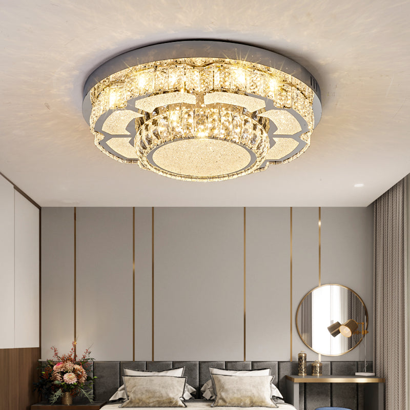 Modern Simple Style Ceiling Lamp Stainless Steel Crystal LED Flush Mount for Living Room