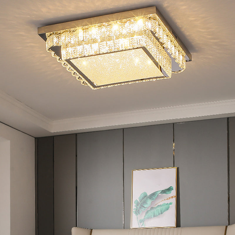 Modern Simple Style Ceiling Lamp Stainless Steel Crystal LED Flush Mount for Living Room