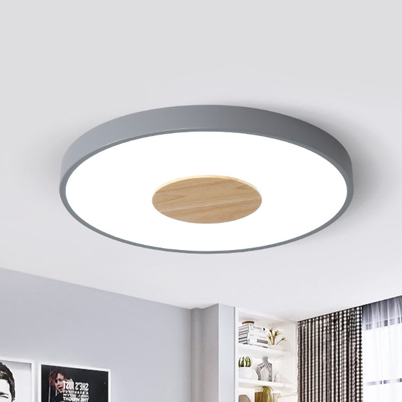 Circular Flush Ceiling Mount Light Nordic Metal Black/Gray/White LED Bedroom Ceiling Mount Flush with Acrylic Diffuser, 12"/16"/19.5" Dia