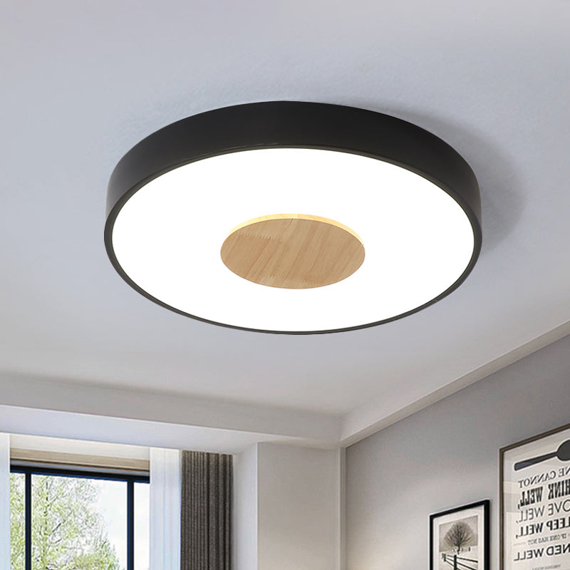 Circular Flush Ceiling Mount Light Nordic Metal Black/Gray/White LED Bedroom Ceiling Mount Flush with Acrylic Diffuser, 12"/16"/19.5" Dia