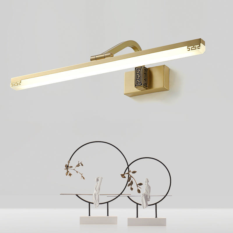 Linear Shape Metal Mirror Wall Lighting Modern Single Light Wall Mounted Lighting in Brass