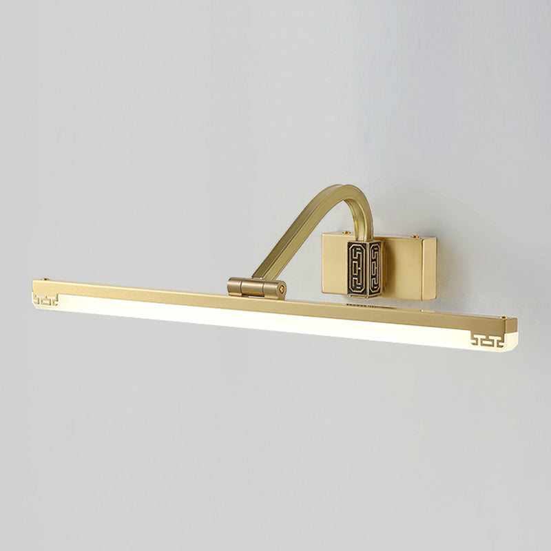 Linear Shape Metal Mirror Wall Lighting Modern Single Light Wall Mounted Lighting in Brass