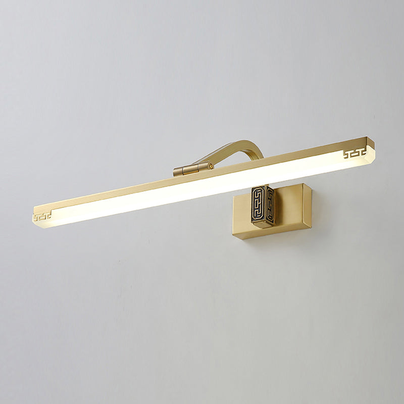 Linear Shape Metal Mirror Wall Lighting Modern Single Light Wall Mounted Lighting in Brass