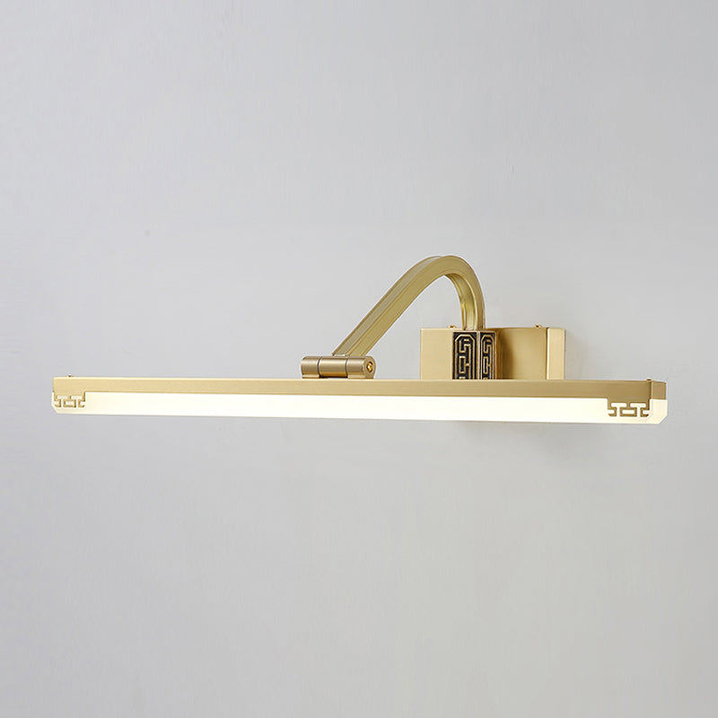 Linear Shape Metal Mirror Wall Lighting Modern Single Light Wall Mounted Lighting in Brass