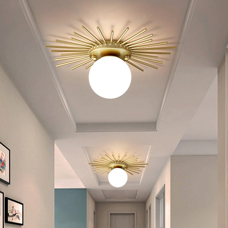 Spherical Flush Mount Lighting with Frosted Glass Shade Minimalism 1 Bulb Ceiling Mounted Fixture in Gold