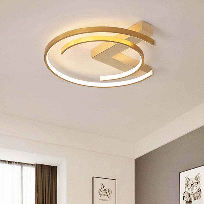 C Shaped Flush Mount Lighting Simple Style Metal Gold LED Close to Ceiling Lamp for Bedroom, 16"/19.5" W