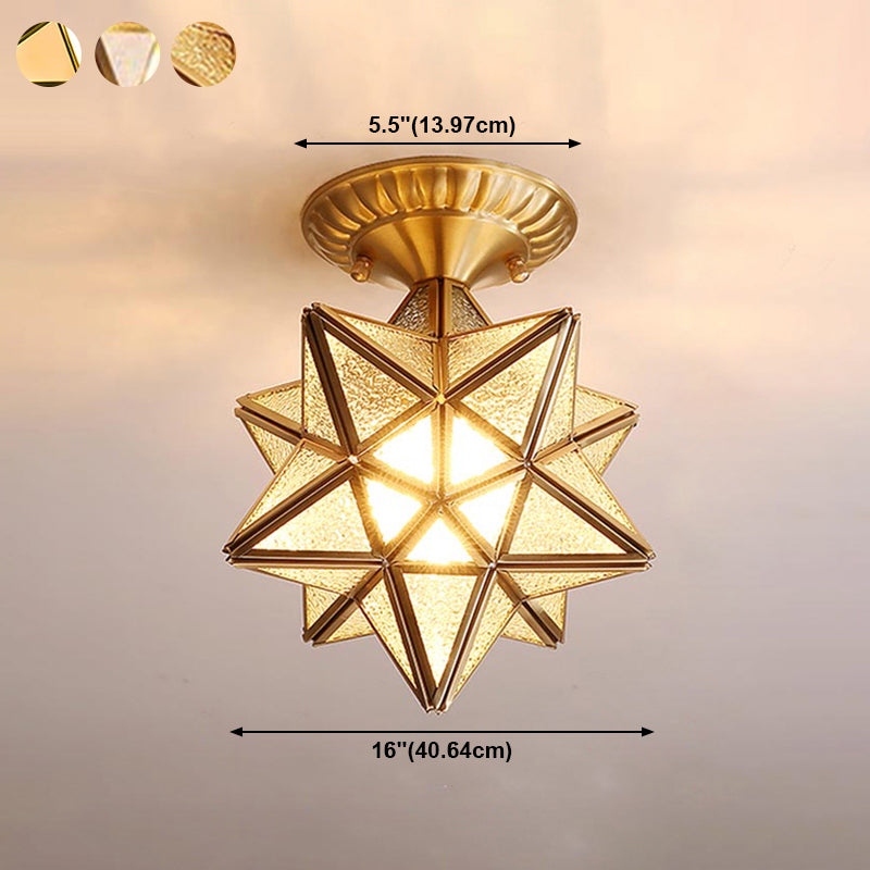 Glass Close to Ceiling Lamp Vintage-Style Brass Star Aisle Ceiling Lighting