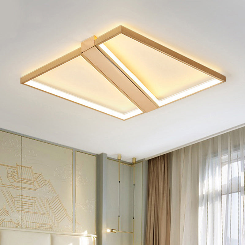 Luz LED empotrada de techo cuadrada empalmada de metal dorado, moderna, de 18"/23,5" W, para dormitorio, en blanco cálido/blanco