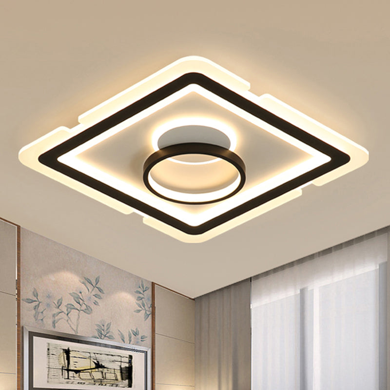 Acrilico Quadrato Soffitto Illuminazione Contemporanea 16 "/19.5" LED Flush Mount Light per Bedroom in Nero e Bianco