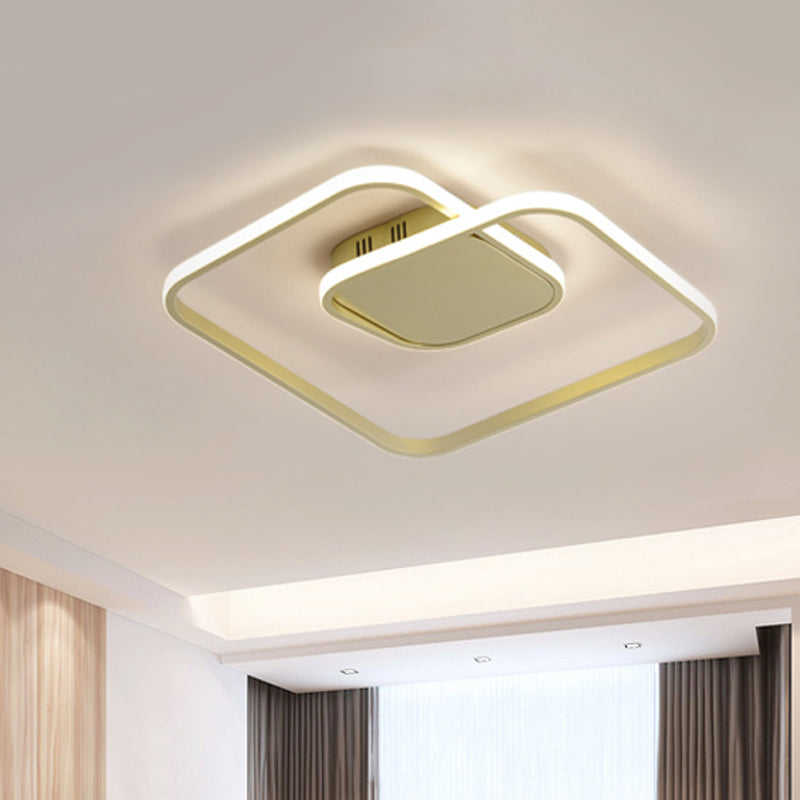 Quadratische Deckenleuchte, zeitgenössisches Acryl, Weiß/Schwarz/Gold. Moderne LED-Deckenleuchte für Schlafzimmer in Warmweiß