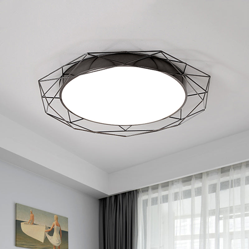 Round Metallic Flush Mount Ceiling Light with Wire Frame Nordic Gold/Black Ceiling Lighting for Bedroom, 21.5"/25.5" Wide