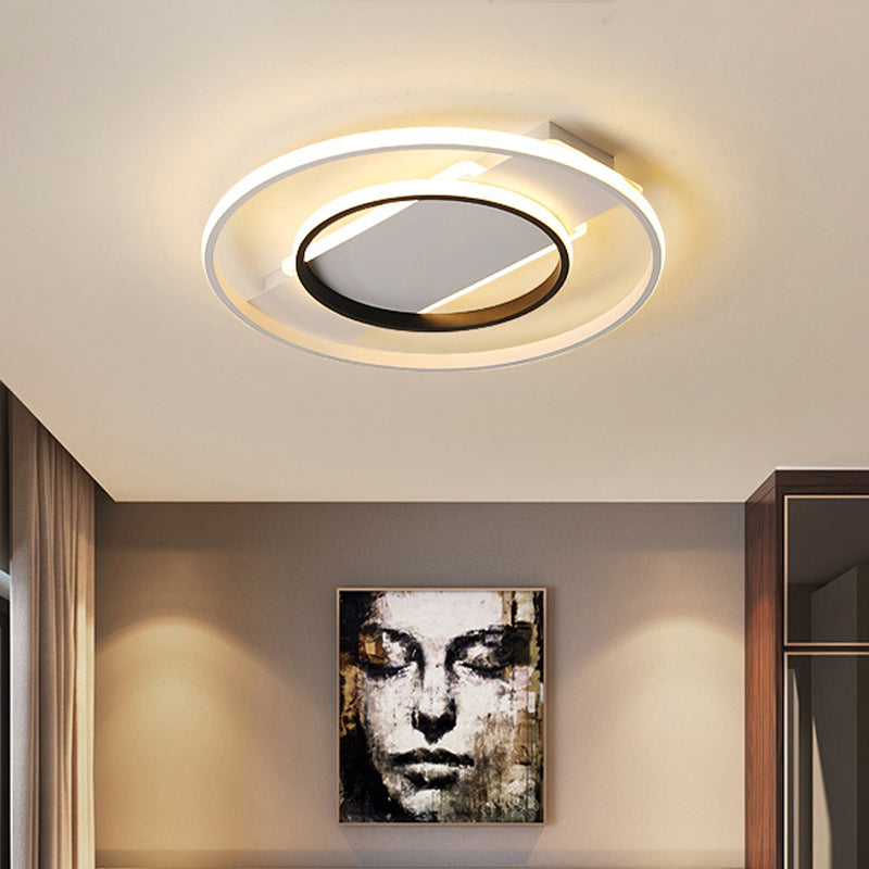 16"/19.5"/23.5" Dia Acrylic Ring Flush 2 Heads Black and White Ceiling Light for Bedroom in Warm/White