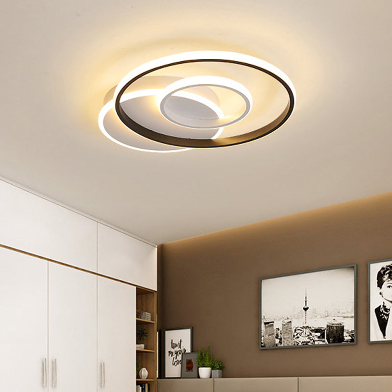 Black and White Ring Flush Ceiling Light Minimalist Acryl Bedroom Integrated LED Ceiling Lamp in Warm/White, 16 "/19.5" /23.5 " Dia