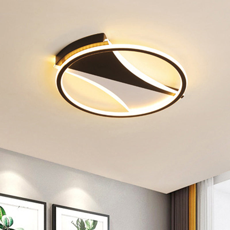 Black and White Circular Flush Light Simple Style Acrylic Bedroom Ceiling Light in Warm/White, 16"/19.5"/23.5" Dia