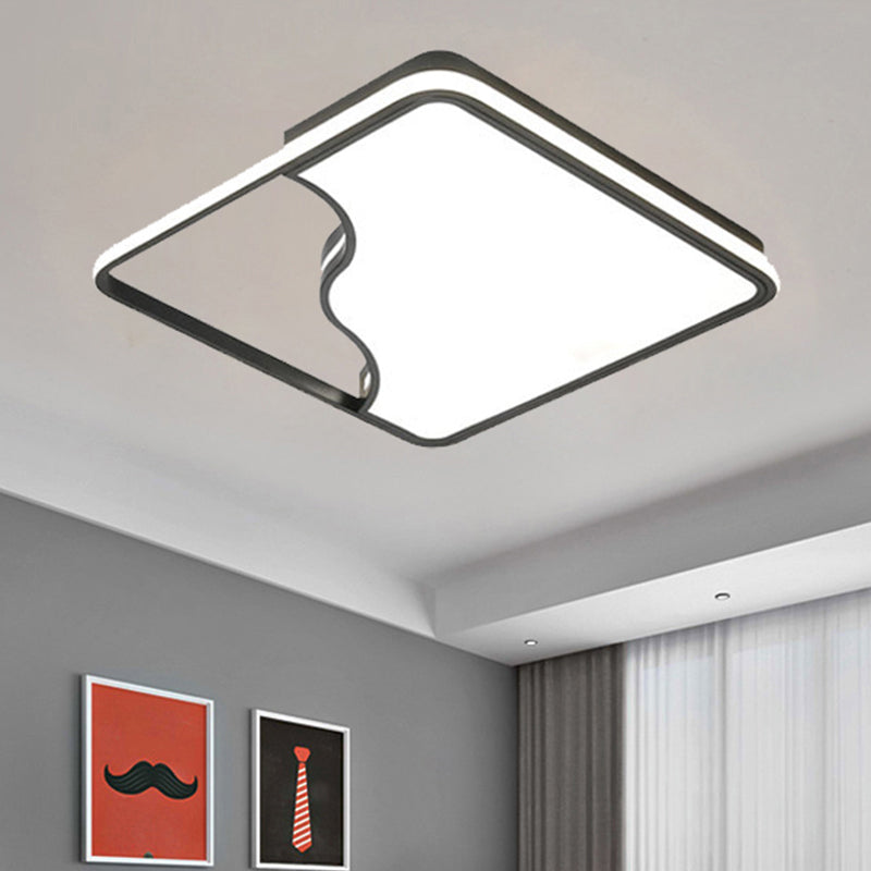 Black/White Rectangular/Square Ceiling Light Simple Acrylic 16"/19.5"/35.5" W LED Ceiling Light Fixture for Bedroom in Warm/White