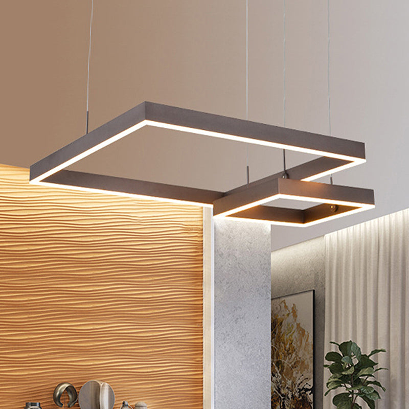 Square Chandelier Light Contemporary Acrylic LED 2/3 Lights Brown Bedroom Ceiling Pendant in Warm/White Light