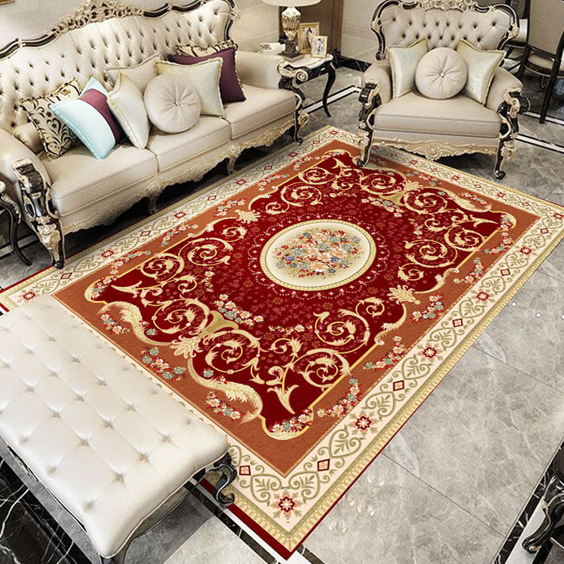 Red Bohemian Rug Polyester Graphic Rug Washable Rug for Living Room