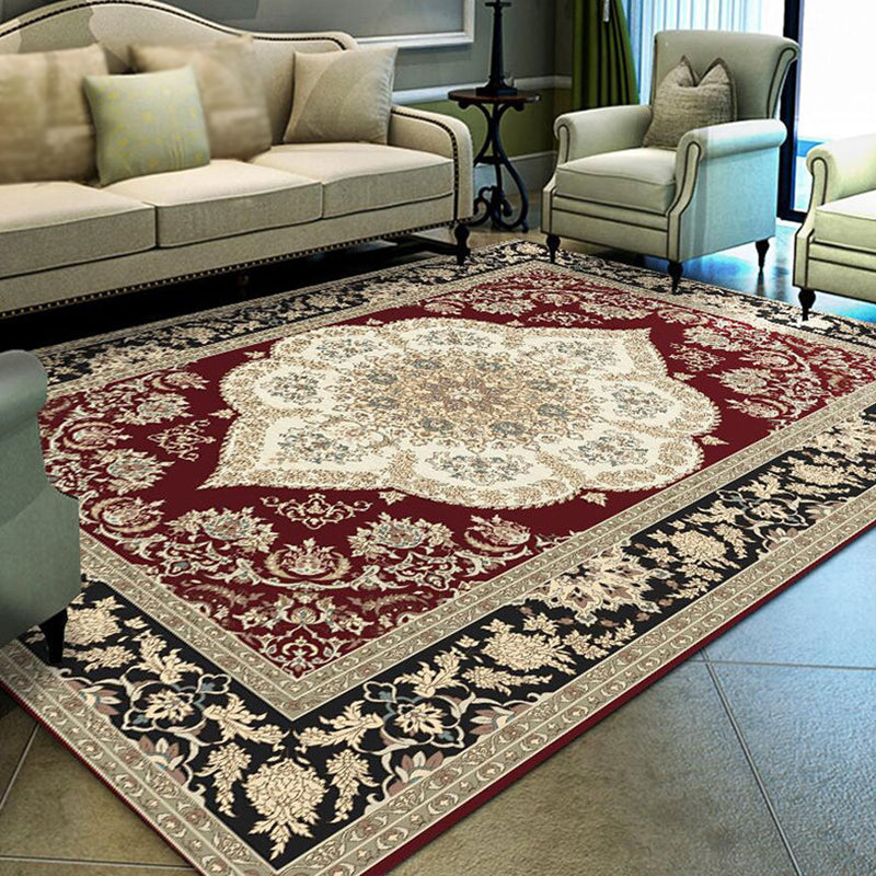 Red Bohemian Rug Polyester Graphic Rug Washable Rug for Living Room