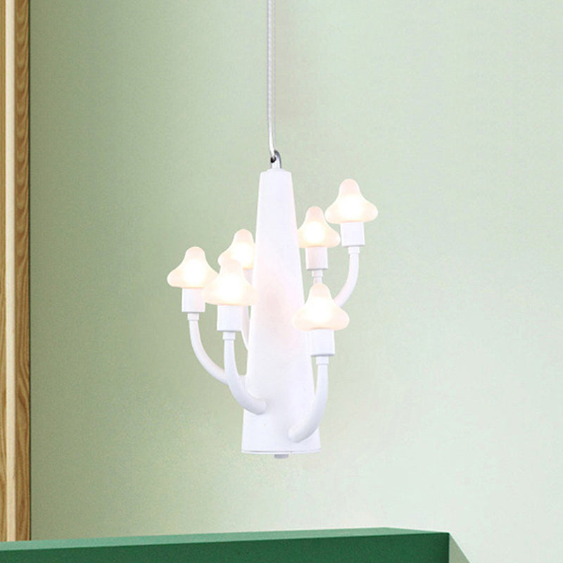 Modernist Multi Lights Chandelier with White Glass Shade Mushroom Led Hanging Pendant Light