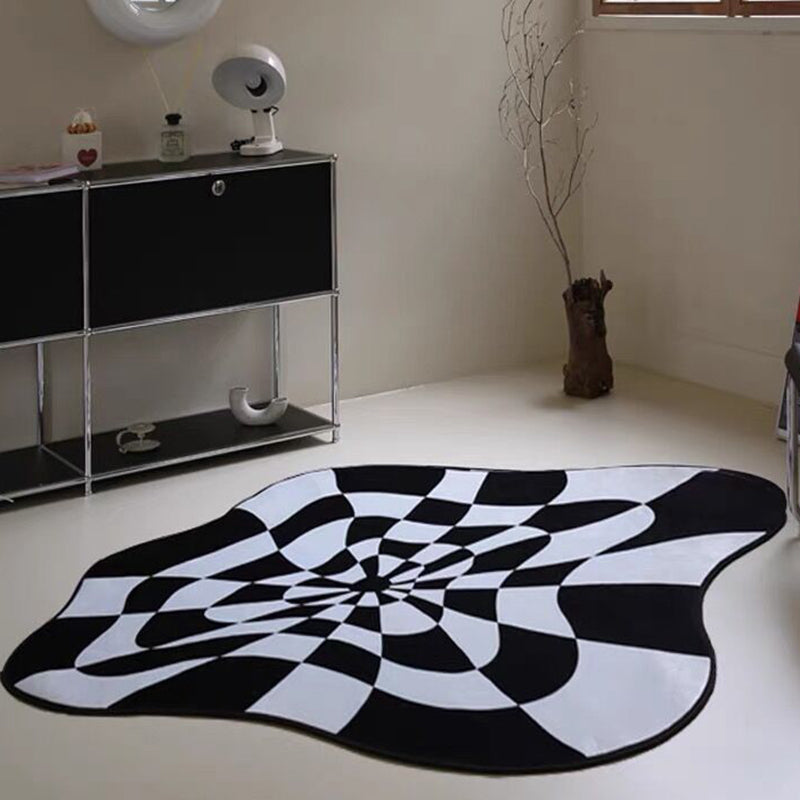 White Check Print Rug Polyester Modern Rug Washable Rug for Drawing Room