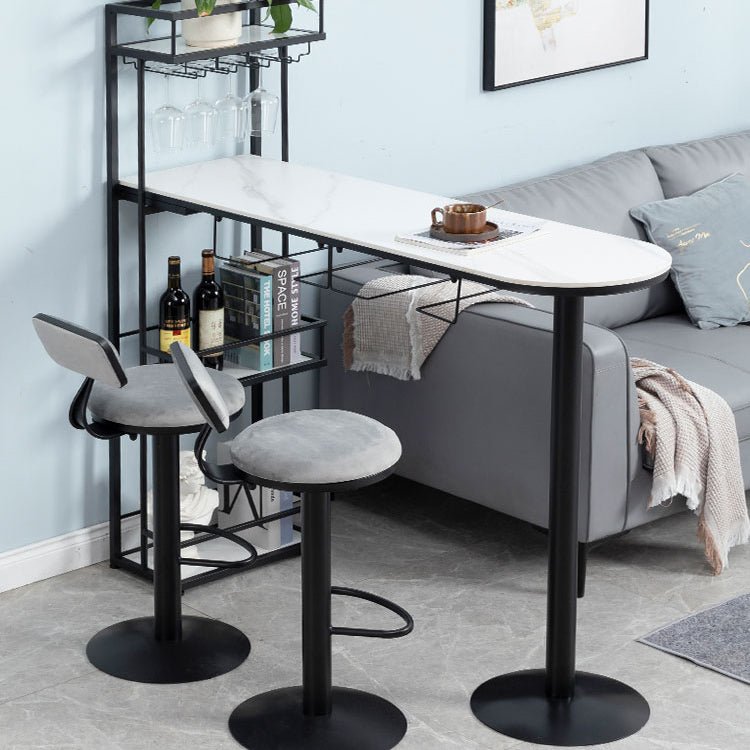 Glam Iron Bar Table Faux Marble White Top 41.3"H Bistro Table with Wine Rack