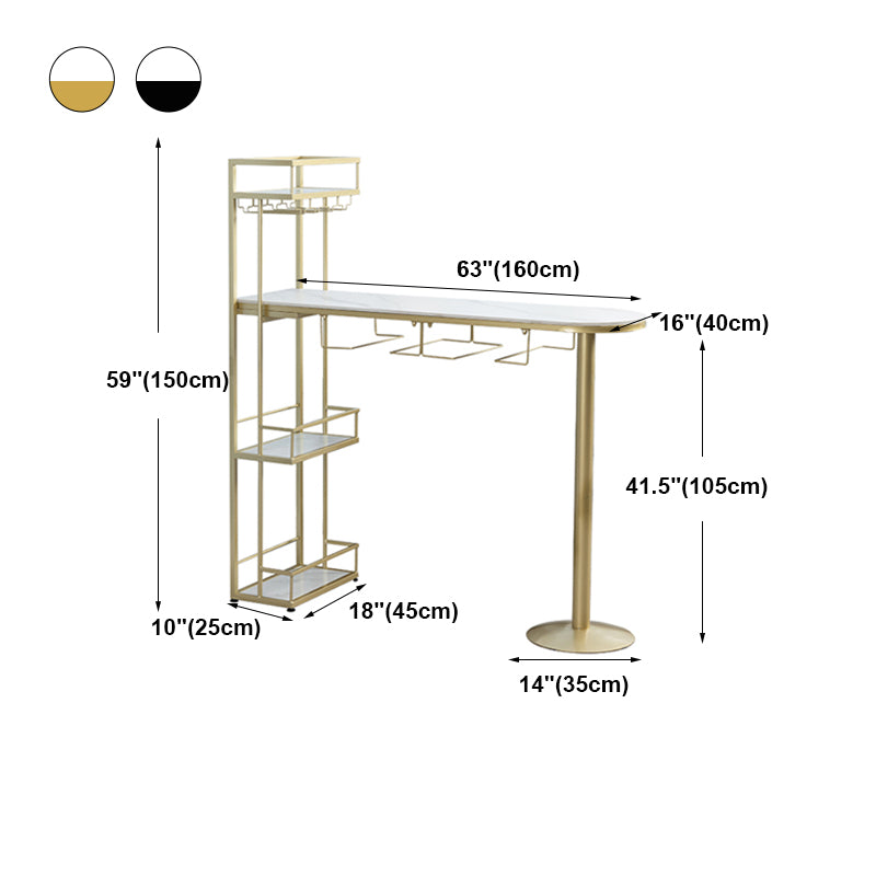 Glam Iron Bar Table Faux Marble White Top 41.3"H Bistro Table with Wine Rack