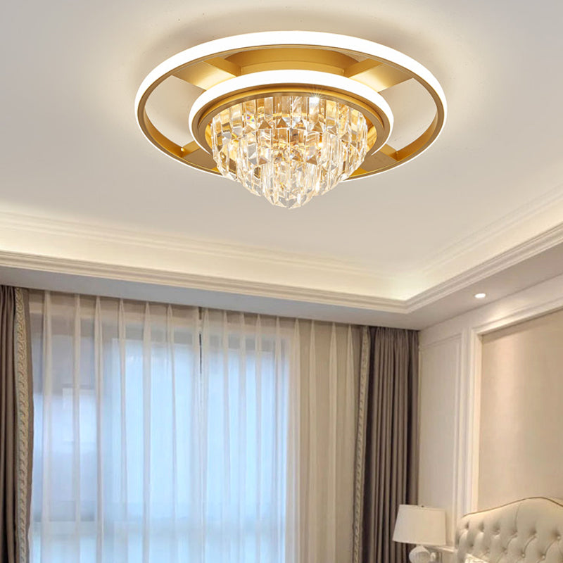 Modern Simple Geometry Shape Ceiling Lamp Iron Crystal LED Flush Mount for Living Room