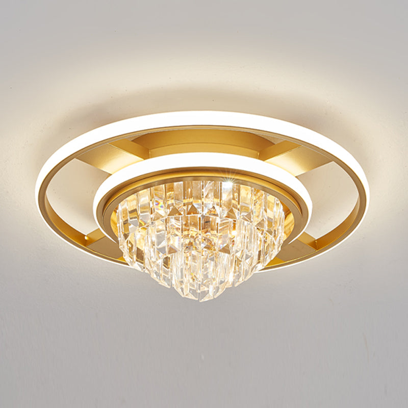 Modern Simple Geometry Shape Ceiling Lamp Iron Crystal LED Flush Mount for Living Room