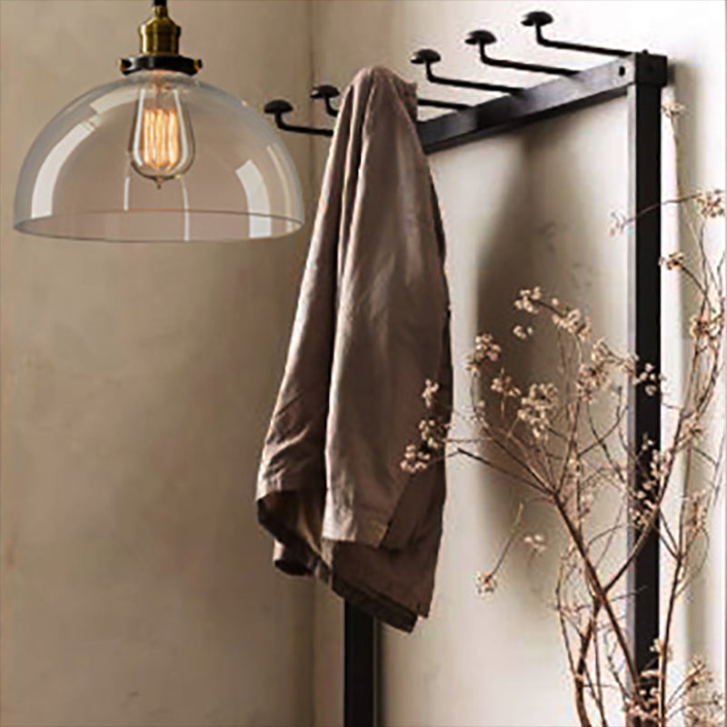 1-Light Geometric Pendant Light Fixture Industrial Brass Clear Glass Drop Lamp for Balcony