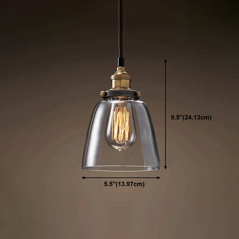 1-Light Geometric Pendant Light Fixture Industrial Brass Clear Glass Drop Lamp for Balcony