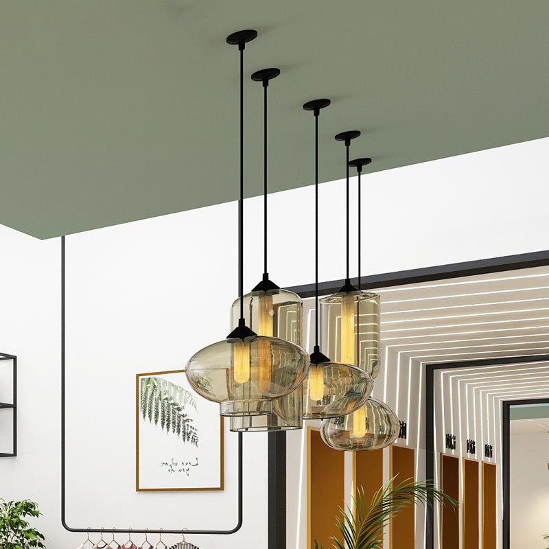 Amber Glass Pendant Lighting Geometric 1-Light Industrial Suspension Lamp