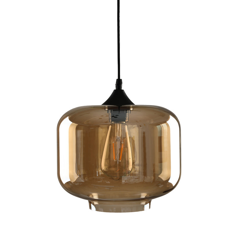 Amber Glass Pendant Lighting Geometric 1-Light Industrial Suspension Lamp