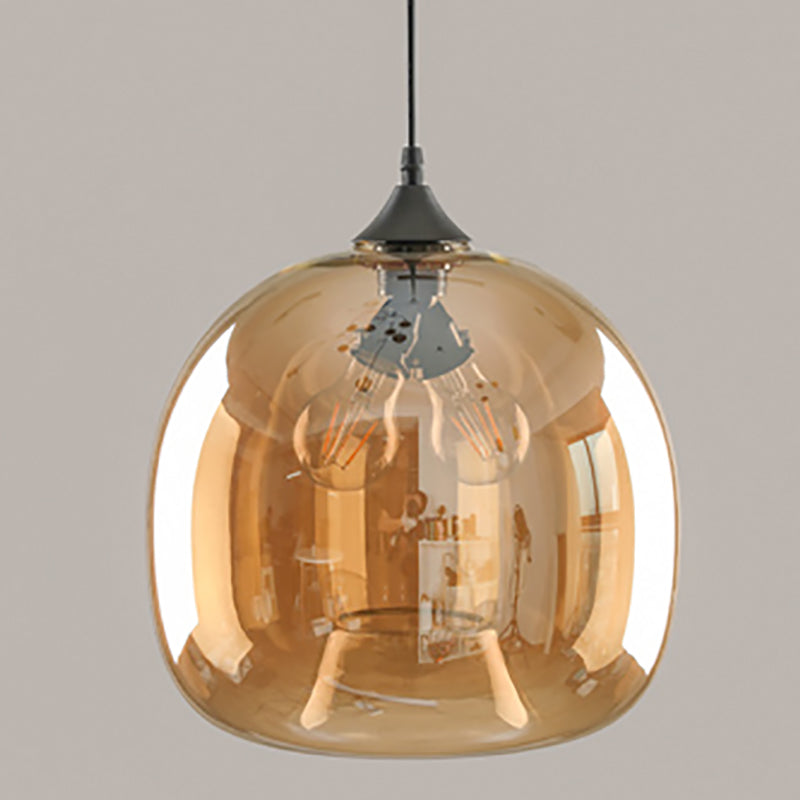 Lámpara de suspensión industrial geométrica de 1 luces de iluminación de vidrio de vidrio ámbar