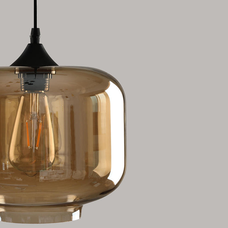 Amber Glass Pendant Lighting Geometric 1-Light Industrial Suspension Lamp