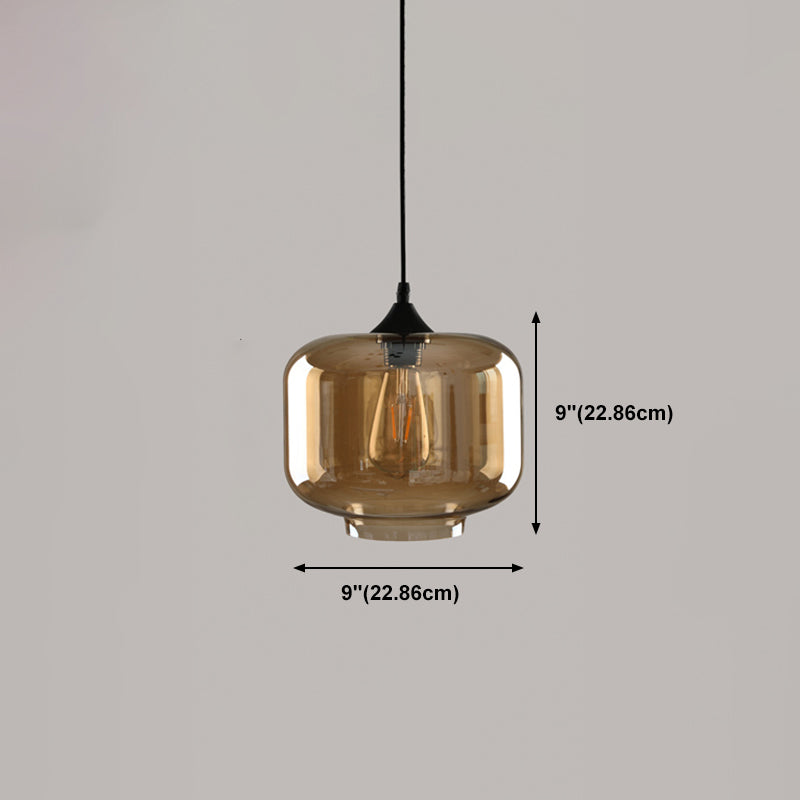 Lámpara de suspensión industrial geométrica de 1 luces de iluminación de vidrio de vidrio ámbar