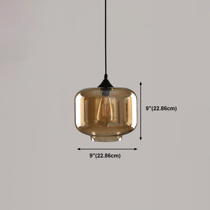 Amber Glass Pendant Lighting Geometric 1-Light Industrial Suspension Lamp