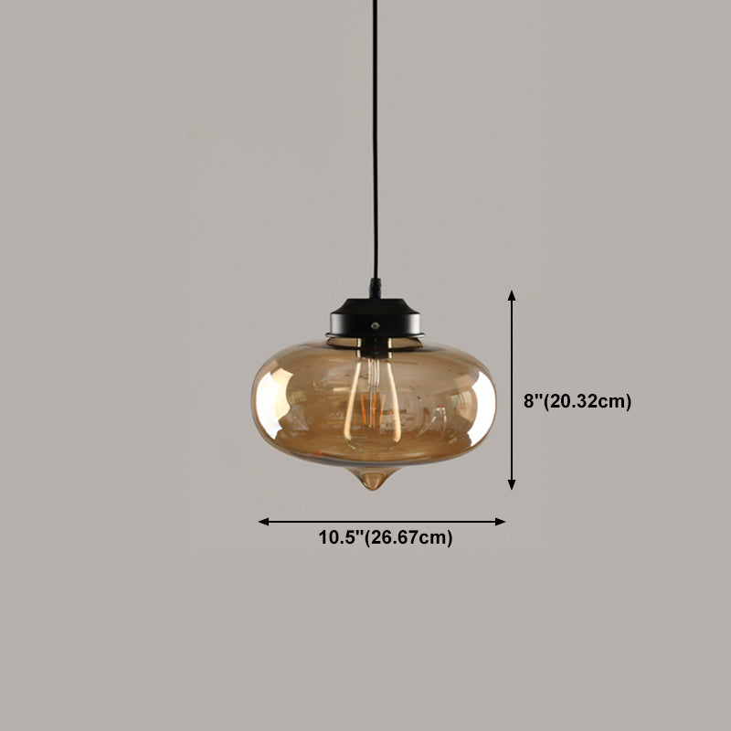 Amber Glass Pendant Lighting Geometric 1-Light Industrial Suspension Lamp