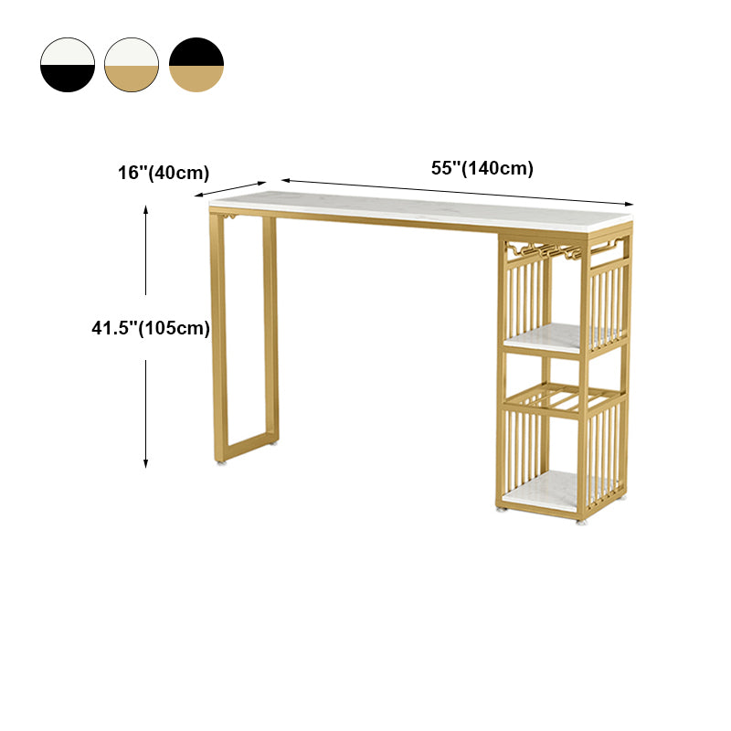 Modern Rectangle Bar Dining Table with Shelves Bar Height Pub Table with Iron Base