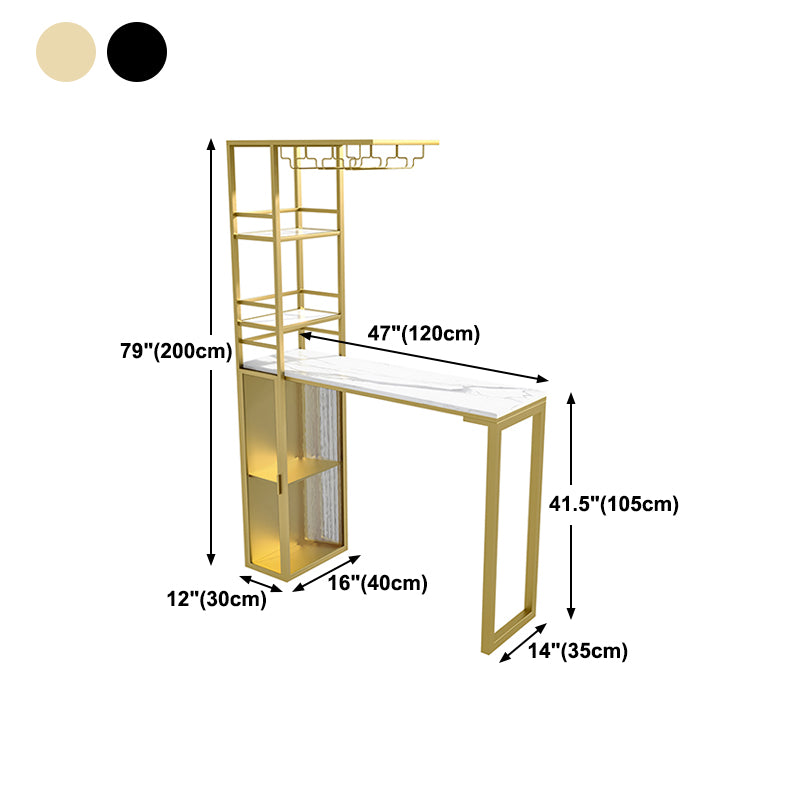 Glam Style Stone Top Counter Table 42-inch Height Table with Wine Rack for Dining Room