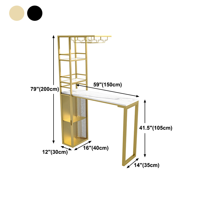 Glam Style Stone Top Counter Table 42-inch Height Table with Wine Rack for Dining Room