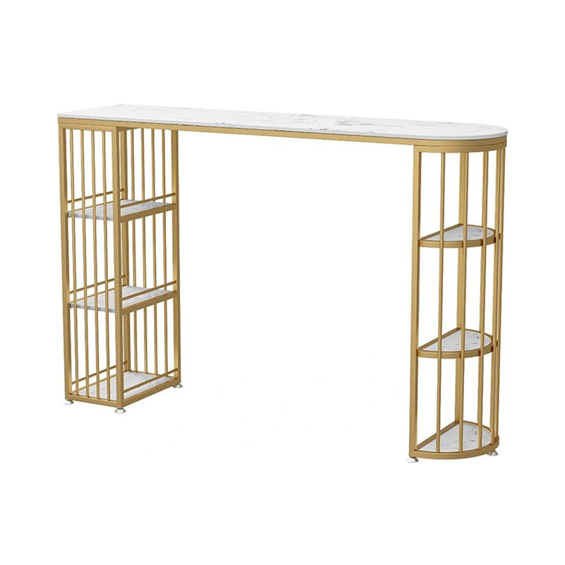 Glam Gold Iron Bar Table Faux Marble Specialty Top 41.3"H Bistro Table with Storage