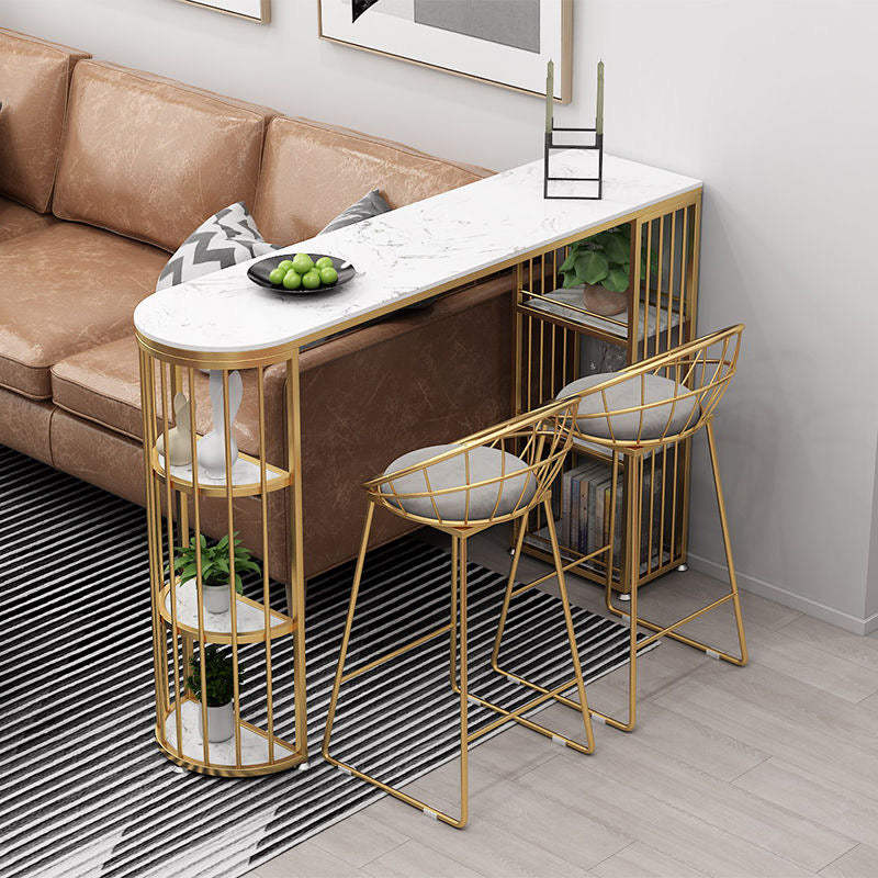 Glam Gold Iron Bar Table Faux Marble Specialty Top 41.3"H Bistro Table with Storage