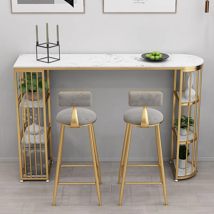 Glam Gold Iron Bar Table Faux Marble Specialty Top 41.3"H Bistro Table with Storage